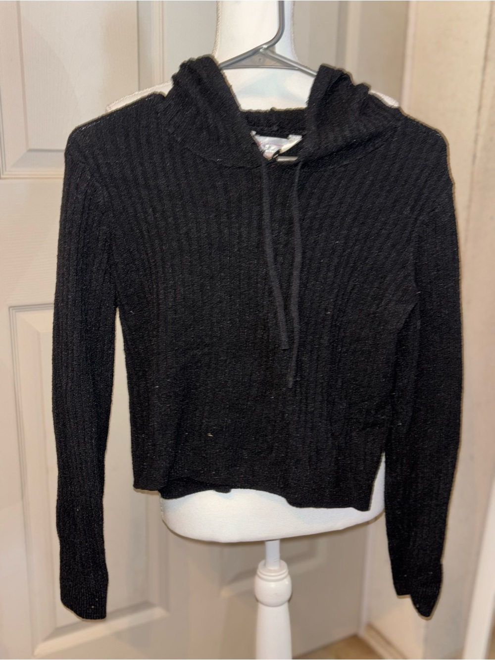 No Boundaries Black Ribbed Hooded Sweater
